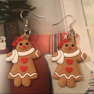 Gingerbread man earrings handmade 925 silver new!